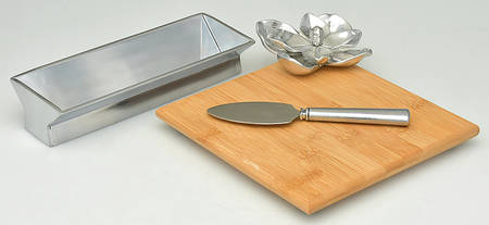 Magnolia (Aluminum, Hollowware) Wood Cheese Board & Cracker Tray with Knife Set