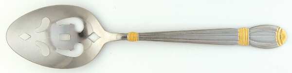 ACV5 (Stainless, Gold Accent) Pierced Tablespoon (Serving Spoon)