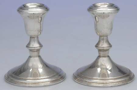 A4M1 (Sterling, Hollowware) Pair of Weighted Candleholders by AMC