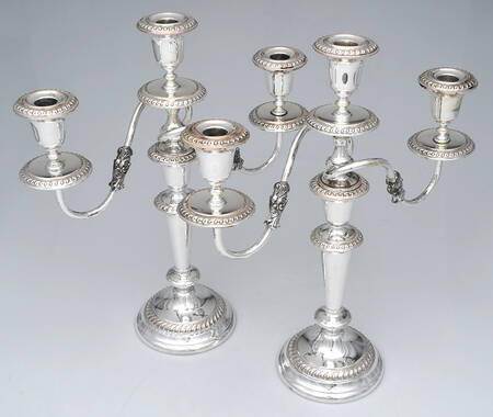 213 (Silverplate, Hollowware) Pair of 16" 3 Light Candelabra