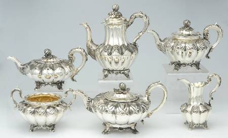 1WS1 (Sterling, Hollowware) 6 Piece Tea Set (SCP, 3 STP, SCR, SWB) by William Smiley
