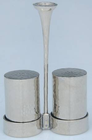 Hammertone (Nickelplate, Hollowware) Salt and Pepper Set with Stand