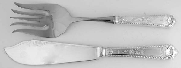 George II-Engraved (Sterling, 1998) Hollow Handle Fish Serving Set, Silverplate Blade by Birks Silver