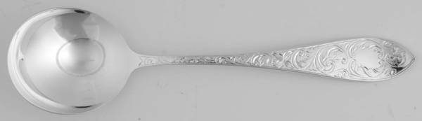 Tudor Scroll (Sterling, 1914, No Monograms) Round Bowl Soup Spoon (Gumbo)
