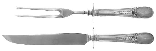 Flowered Antique (Sterling, 1940) 2 Piece Small Carving Set W/ Sterling Guard