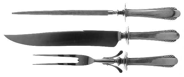 Lorraine (Sterling, 1946, No Monograms) Large 3-Piece Roast Carving Set w/ Stainless Blade
