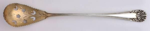 BMS14 (Sterling) Short Olive Spoon with Pierced Bowl & Bright Cut