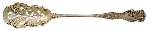Cherry Blossom (Sterling, No Mono) Pierced Bowl Short Handle Olive Spoon