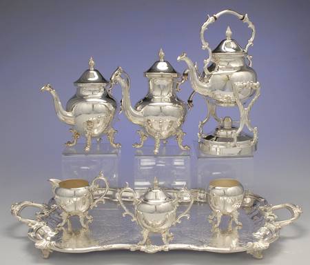 BIM14 (Silverplate, Hollowware) 7-Piece Plated Tea Set (w/ Waste, Kttle & Try)