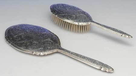 5600-Engraved (Sterling, Hollowware) 2 Pc Vanity Set (Hair Brush and Mirror)