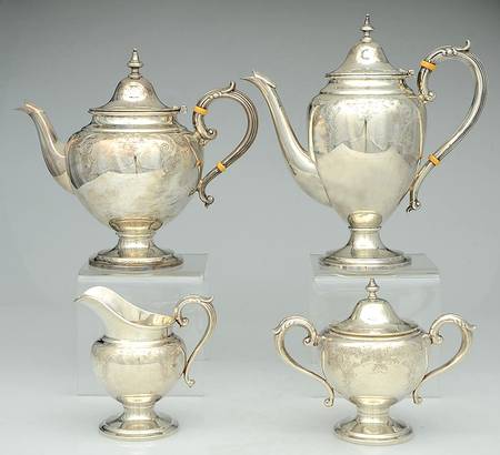 66-2 (Sterling, Hollowware) 4 Piece Tea Set (SCP, STP, SCR, SSU)