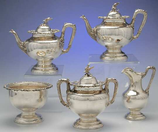 46 (Coin, Hollowware) 5 Piece Tea Set (SCP, STP, SCR, SSU, SWB) by Bailey & Co