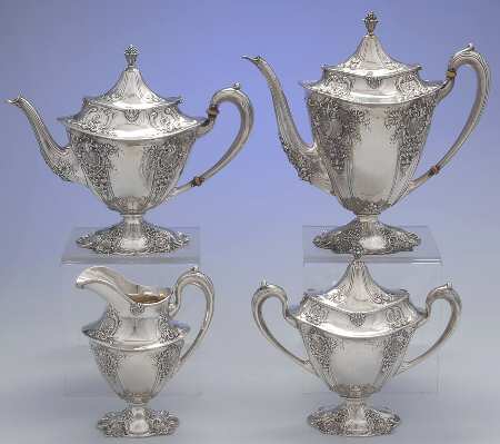 5242 (Sterling, Hollowware) 4 Piece Tea Set (SCP, STP, SCR, SSU)