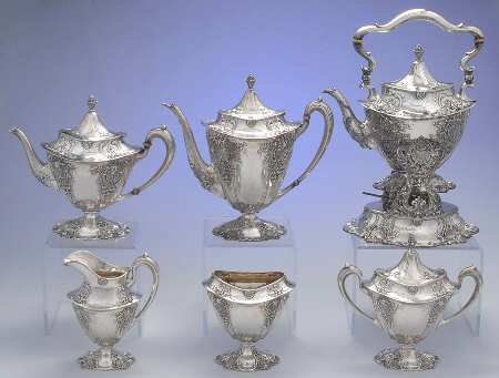 5242 (Sterling, Hollowware) 6 Piece Tea Set (SCP, STP, SCR, SSU, SWB, SKES)