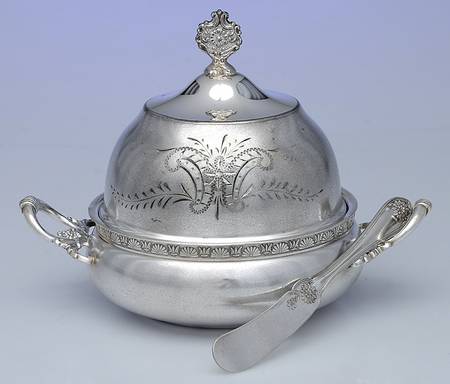Silverplate Hollowware Round Covered Butter with Strainer & Master Knife by Biggins-Rodgers Co