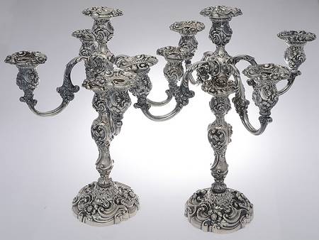 321 (Sterling, Hollowware) Pair of Weighted 5 Light Candelabra
