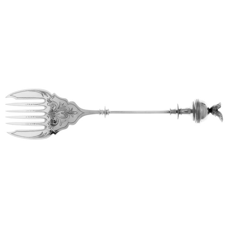 Ball (Sterling, Ball Tip) Sardine Serving Fork Tined Large Bright Cut by Browne & Spaulding
