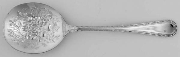 Bead (Sterling) Solid Fruit Serving Spoon-Embossed Bowl