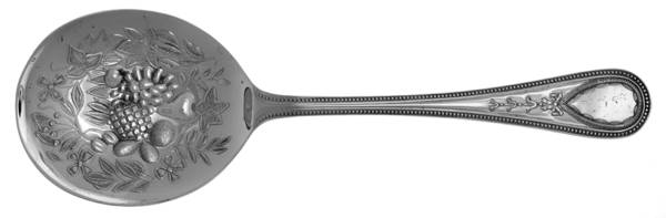 Victorian Bead (Sterling) Solid Fruit Serving Spoon-Embossed Bowl