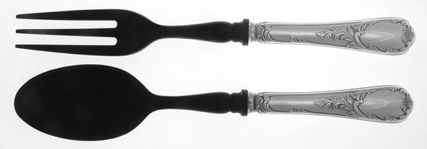 Marly (Silverplate, 1890, Glossy Handle) 2 Pc Medium Salad Set with Horn Bowl