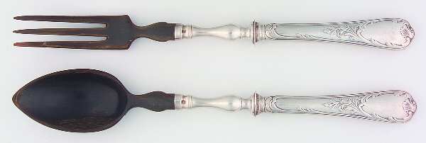 Marly (Silverplate, 1890, Glossy Handle) 2 Pc Horn Bowl Salad Set