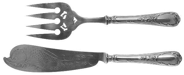 Marly (Silverplate, 1890, Glossy Handle) Fish Serving Set Hollow Handle Large 2 Piece