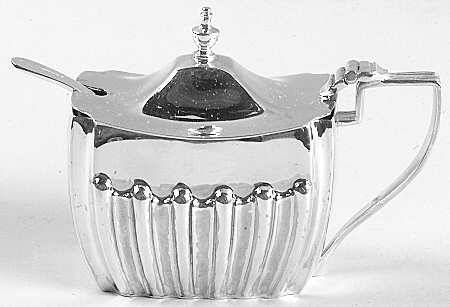 Sterling Hollowware Mustard Pot with Lid, Spoon & Ceramic Liner