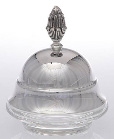 Malmaison-Beauharnais (Silverplate, Hollowware) Round Glass Butterdish with Silverplate Lid
