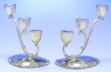 CZT1 (Sterling, Hollowware) Pair of 3-Light Candelabra