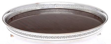 Silverplate Hollowware 12" Gallery Tray with Brown Lucite Center by Crescent Silverware