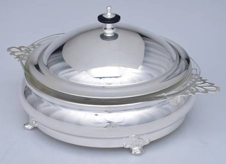 Silverplate Hollowware Plated Round Covered Casserole with Glass by Crescent Silverware