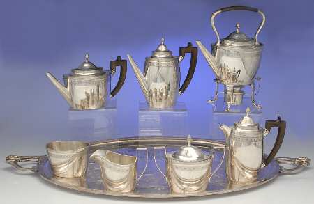 C3B1 (Sterling, Hollowware) 8 Piece Tea Set (SCP,STP,SCR,SSU,SWB,SKES,CPD,WT27CS)