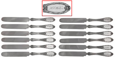 Coin Silver Flatware (Set of 12) Solid Dessert/Tea Knife by Charles C Shaver