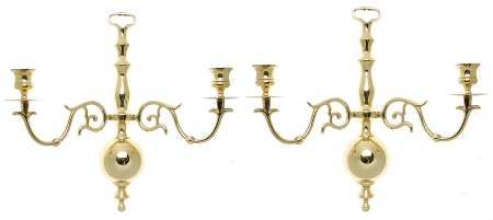 Brass Hollowware Pair of 2 Arm Sconces 12" Wide by Colonial Trust