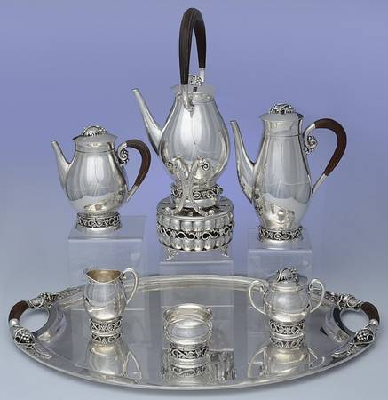 CM22 (Sterling, Hollowware) 7 Piece Tea Set (CPBRH,TPBRH,SCR,SSU,SWB, KESBRH,WTLBRH) by Codan (Mexico)