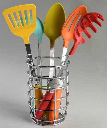 Fiesta Kitchen Accessories (5pc) Silicone/Metal Utensils & Wire Holder
