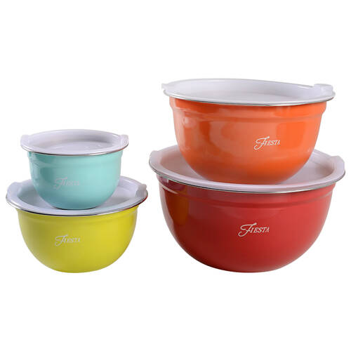 Fiesta Kitchen Accessories (8 Pc) Mixing Bowls & Plastic Lid Set