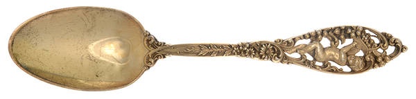 Labors of Cupid (Sterling, 1900, No Monograms) Gold Vermeil Dessert/Oval Soup Spoon