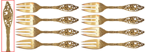 Labors of Cupid (Sterling, 1900, No Monograms) 3-Tine Salad Fork - Set of 8