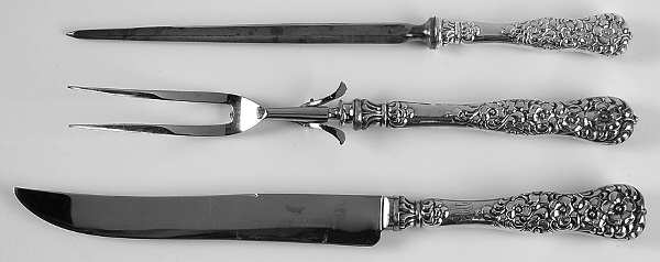 Rococo (Sterling, 1888) Large 3-Piece Roast Carving Set w/ Stainless Blade