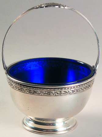 Sterling Hollowware Handled Sugar Basket With Cobalt Liner by Durgin