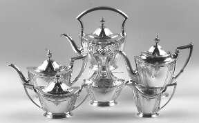 Lenox (Sterling, Hollowware) 6 Piece Tea Set (SCP, STP, SCR, SSU, SWB, SKES) by Durgin