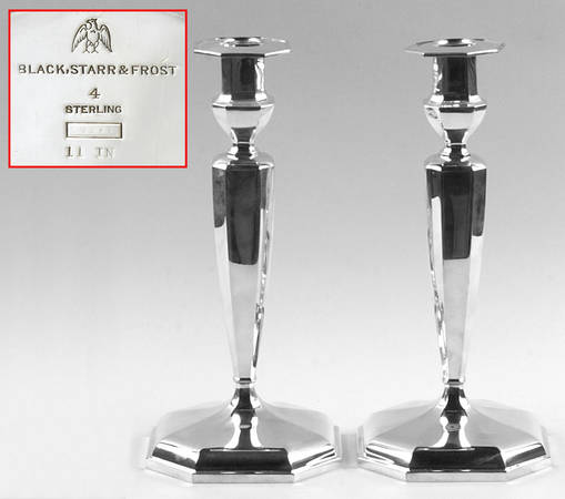 Fairfax (Sterling, Hollowware) Pair of Weighted Candlesticks with Bobeche