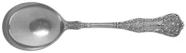 New King (Sterling, 1898, Monograms) Round Bowl Soup Spoon (Gumbo)