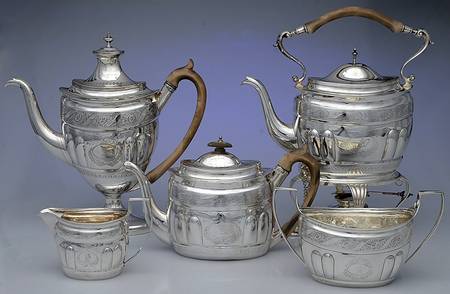 DU2 (Sterling, Hollowware) 5 Piece Tea Set (SCP, STP, SCR, SSUO, SKES)