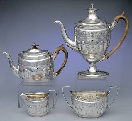 DU2 (Sterling, Hollowware) 4 Piece Tea Set (SCP, STP, SCR, SSUO)