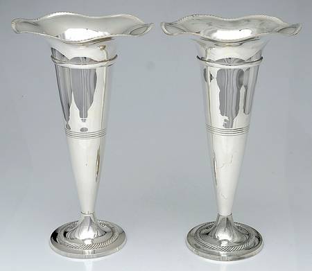 Silverplate Hollowware Pair of 15" Trumpet Vases