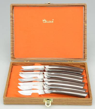 ELD2-BROWN (STAINLESS) (Set of 8) Individual Steak Knives & Case