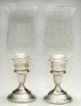 Sterling Hollowware Pair of Hurricane Lamps & Globes
