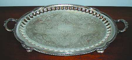 925F (Silverplate, Hollowware) Footed Silverplate Waiter Tray by English Silver Mfg Co.